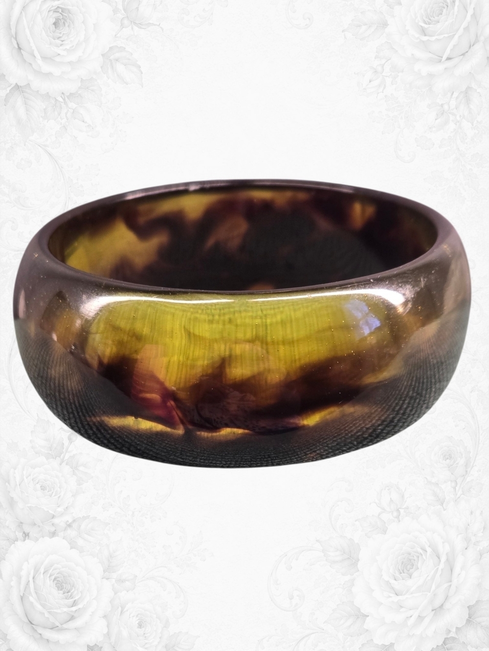 Vintage Wide Tortoiseshell Resin Lucite Bangle Bracelet Amber Brown Marble